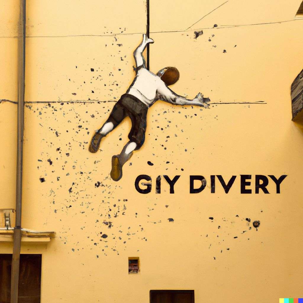 the discovery of gravity, wall mural by Ernest Zacharevic